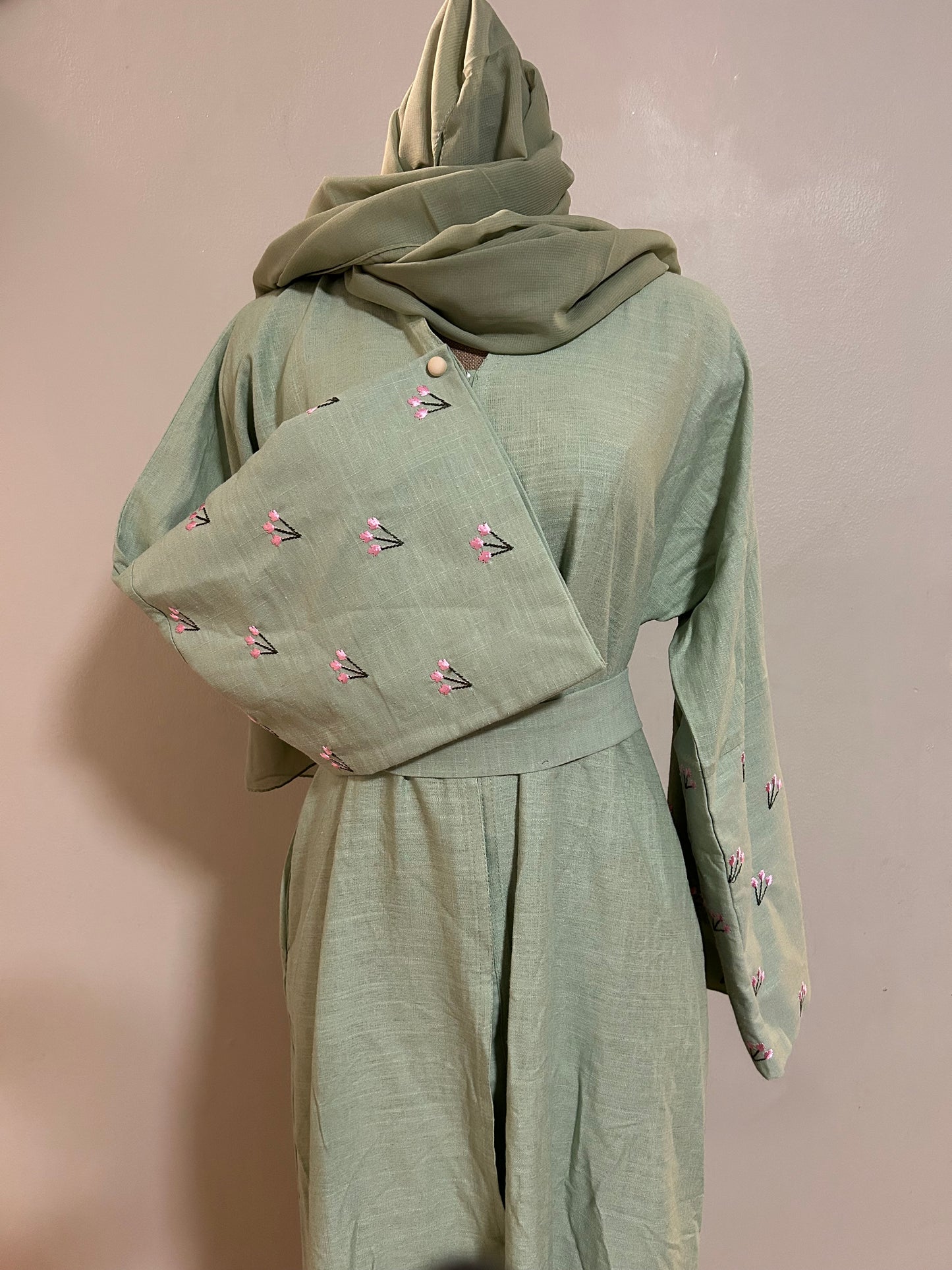 Mint green tulip abaya