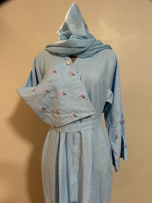 Light blue tulip abaya