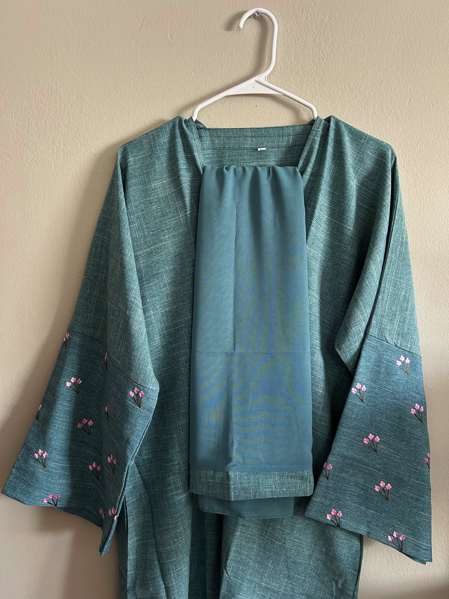 Teal tulip sleeve abaya
