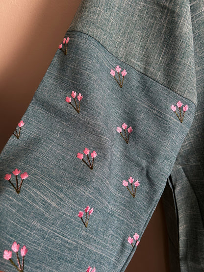 Teal tulip sleeve abaya