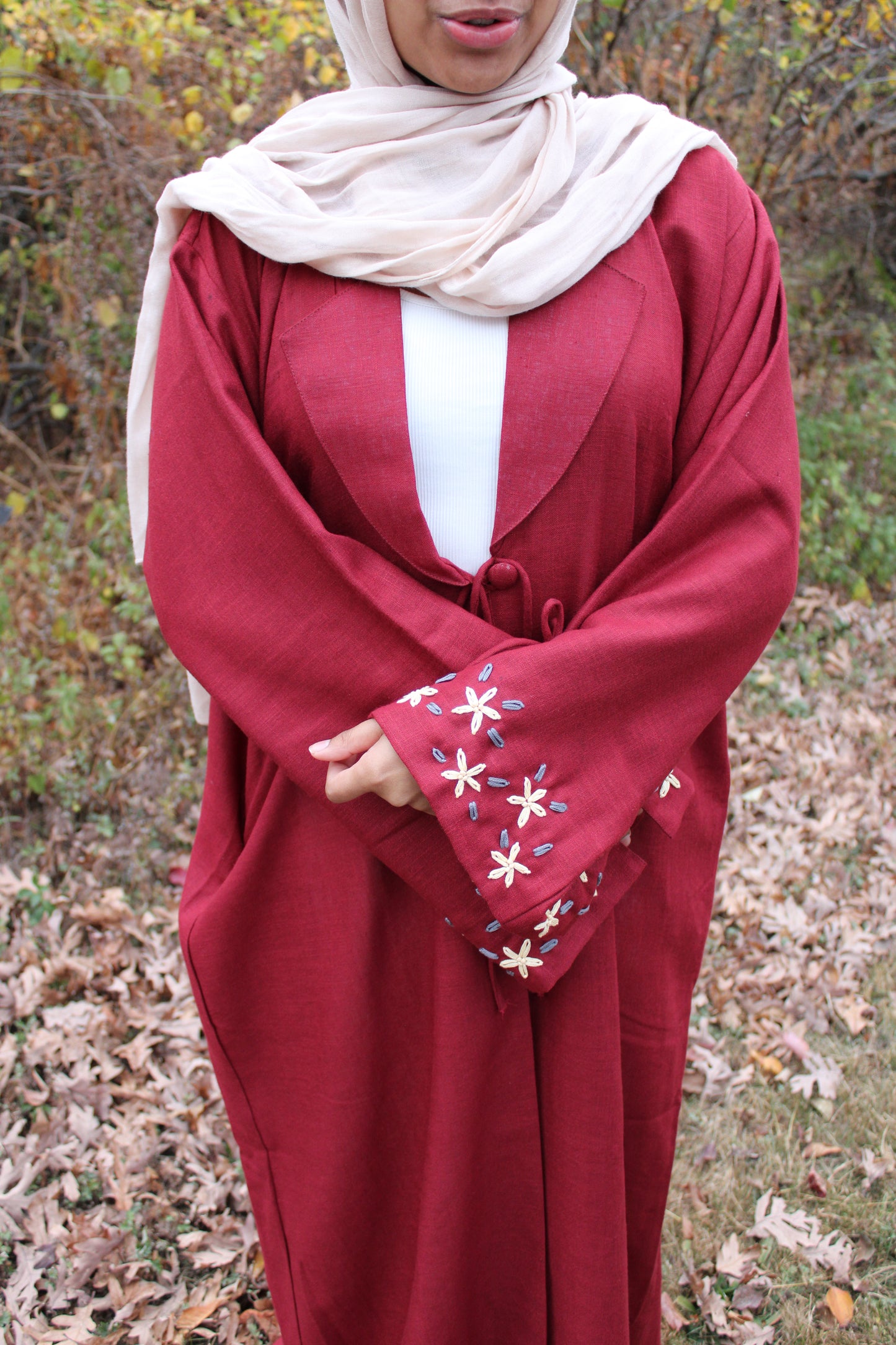 Farida in burgundy